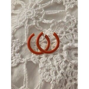 Orange enamel gold hoop stud earrings